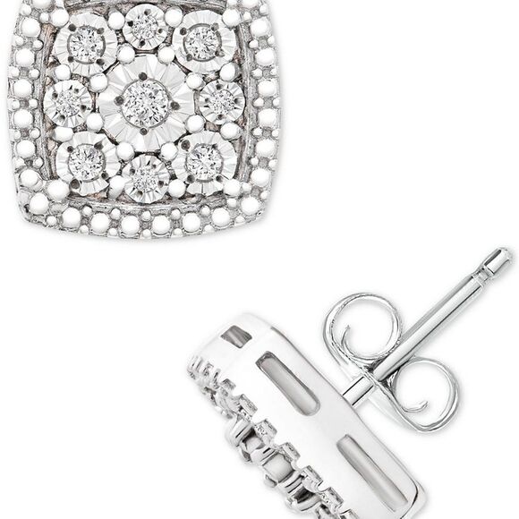 Macy's Diamond Cushion Cluster Earrings MSRP $200 - Picture 3 of 9